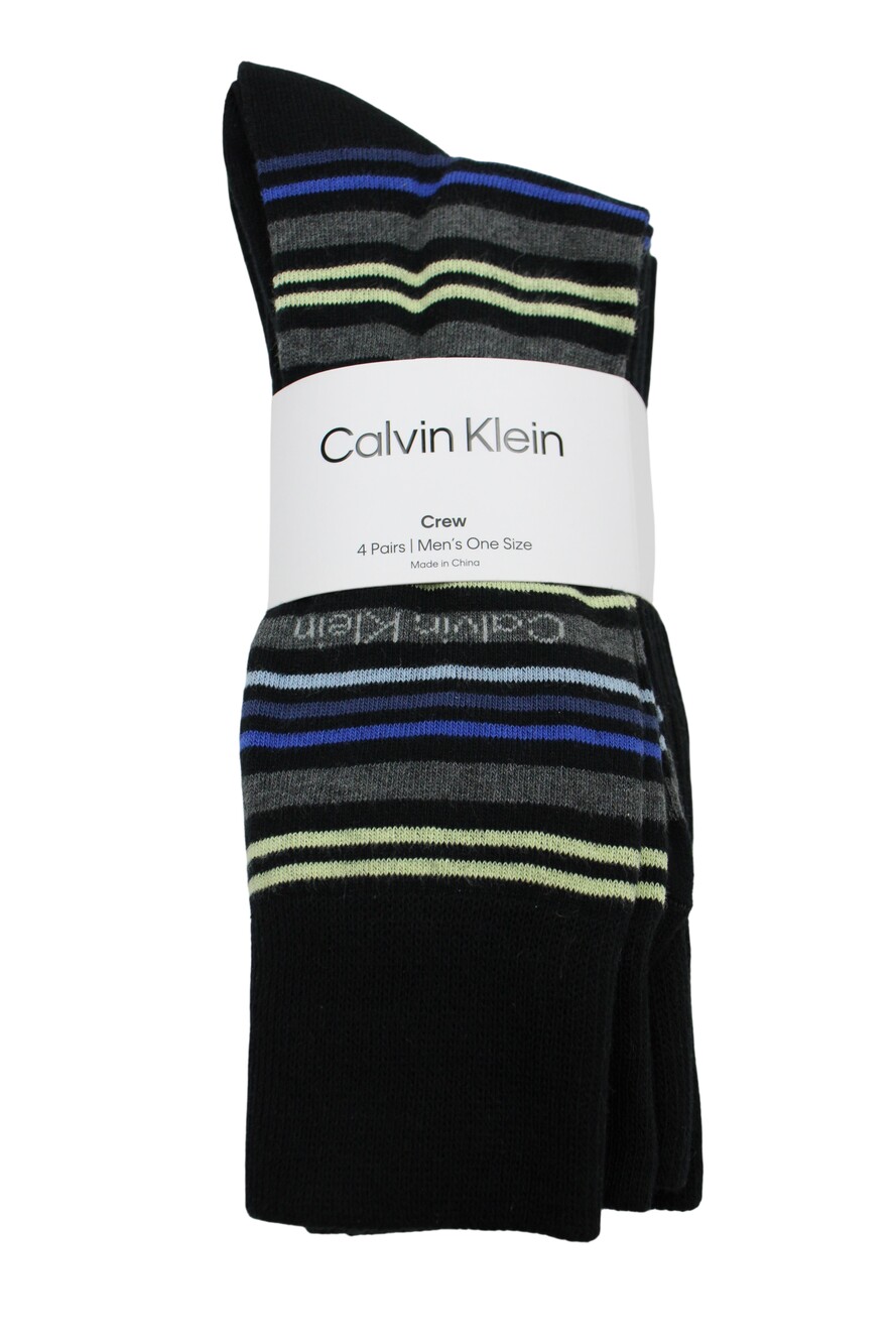 Calvin Klein Socks Mens One Size Black Crew 4 Pairs Stripe Dress Mid Calf